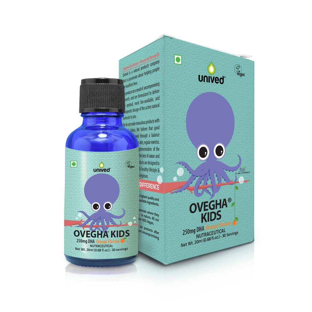 Zephivo Unived OVEGHA Kids, Vegan Algae Omega-3 DHA 250mg DHA, Liquid Dropper, Natural Orange Flavour, 30 servings
