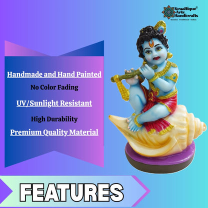 Lord Krishna Idol for Home Decor & Temple, Laddu Gopal Murti Statue, Marble Dust Resin Bal Gopal Murti for Pooja Room, Janmashtami Decoration, Handcrafted Krishna Showpiece Gift, 13 cm