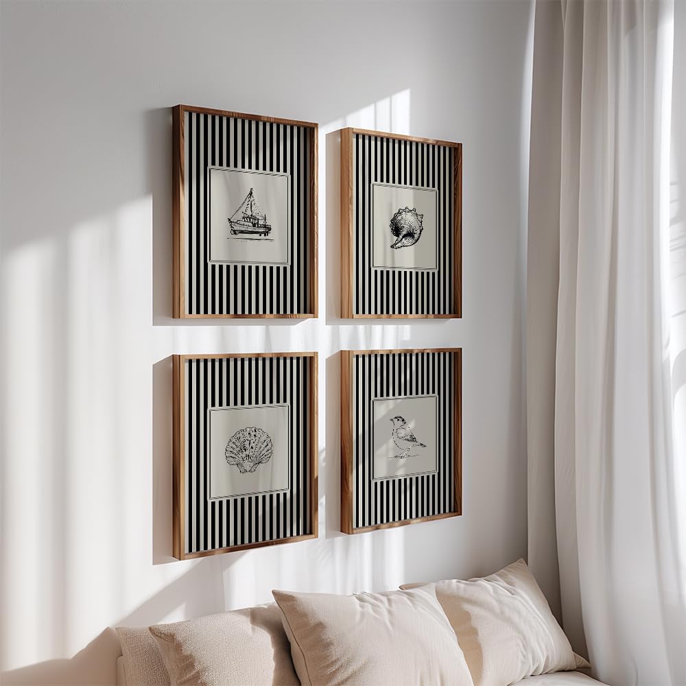 Set of 4 Sea Shells Wall Painting for Bedroom & Paintings for Living Room Wall Decor - (10.5X13.5 Inch, Wall Art Paintings)
