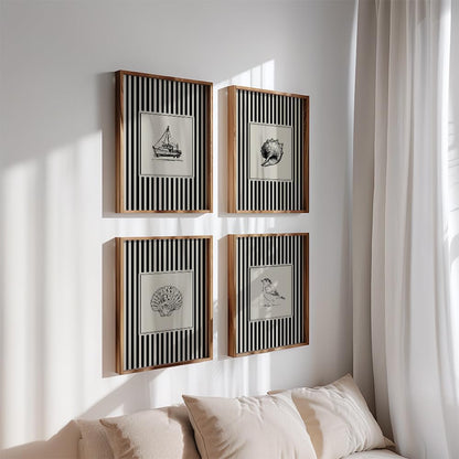 Set of 4 Sea Shells Wall Painting for Bedroom & Paintings for Living Room Wall Decor - (10.5X13.5 Inch, Wall Art Paintings)