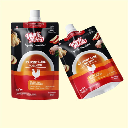 Wuuff & Meow K9 Joint Care Chicken Bone Broth for Dogs | Human Grade & Multi-Vitamin Mix | Dog Supplement | Vet-Formulated Joint Support (100g (Pack of 1))
