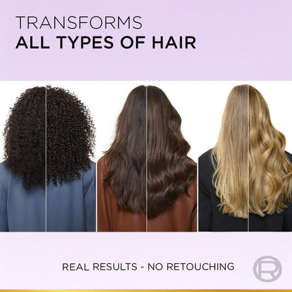 Three different hair types shown with text indicating transformation capabilities.