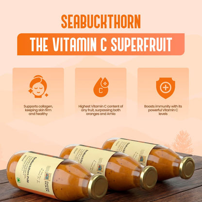 My Pahadi Dukan Himalayan Sea Buckthorn Pulp 300ml, Wild Berries, Rich in Omega 3 6 7 9 & Vitamin C, Herbal Seabuckthorn Juice, Supports Immunity, Skin & Gut Health, Lab Tested, Cold Pressed