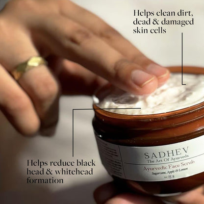 Sadhev Ayurvedic Face Scrub with Sugarcane, Apple, and Lemon (15g) For Removeing Dead Skin, Reduces Blackhead and Whitehead Formation - Pack of 1