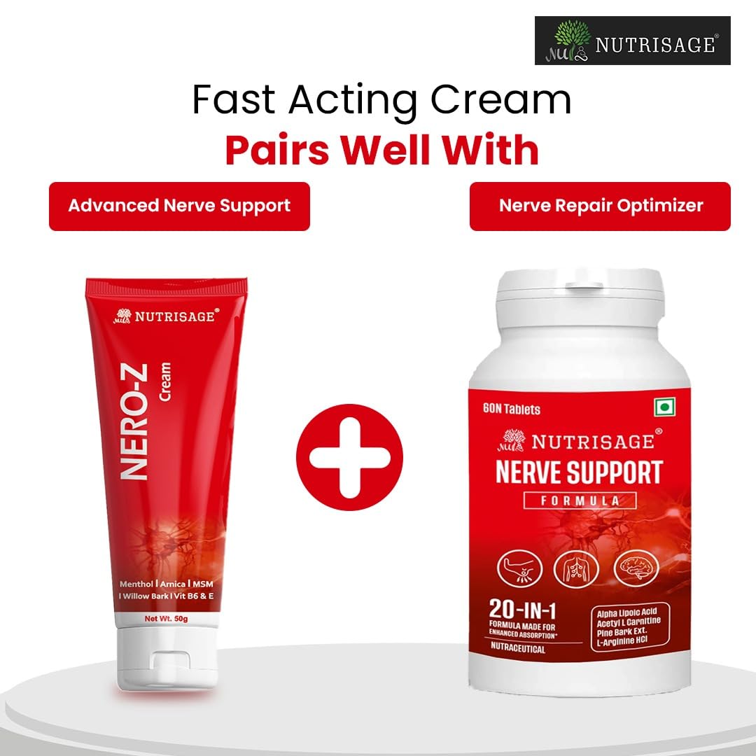 Nero-Z Neuropathy Nerve Relief Cream - Fast Acting Max Relief for Feet, Hands,Legs,Toes,Back-Ultra Strength Menthol,Arnica, Aloe Vera,MSM,Soothing Natural Nerve Comfort, Paraben-Free 50 g