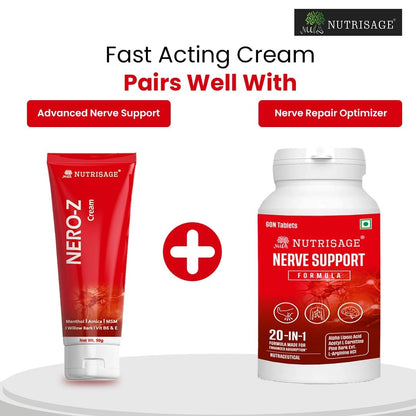 Nero-Z Neuropathy Nerve Relief Cream - Fast Acting Max Relief for Feet, Hands,Legs,Toes,Back-Ultra Strength Menthol,Arnica, Aloe Vera,MSM,Soothing Natural Nerve Comfort, Paraben-Free 50 g