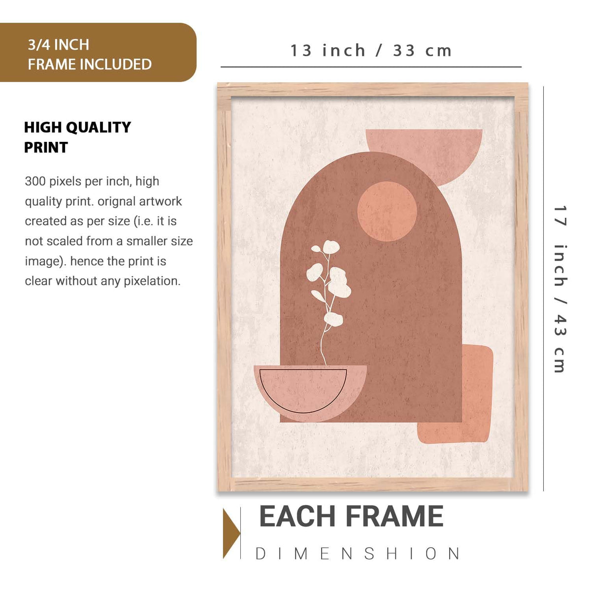 Boho Art Home Decoration Modern Paintings With Frame For Living Room Bed Room Hotel Wall Decor Digital Reprint Set of 3 (13x17 inch)