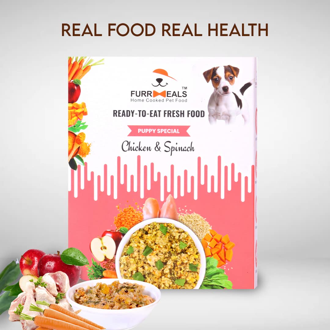 FurrMeals Wet Puppy Food | Chicken and Spinach | Pack of 1 x 300g | All Breed | Gluten Free | Preservative Free | Ready-to-Eat Fresh Dog Food