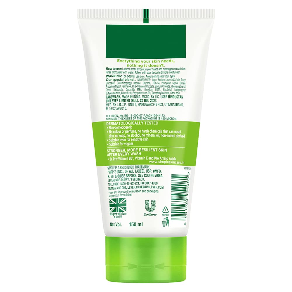 Simple Kind To Skin Moisturising Facial Wash 150 ml | 100% Soap-Free Facewash that leaves your skin moisturised | For normal to dry skin