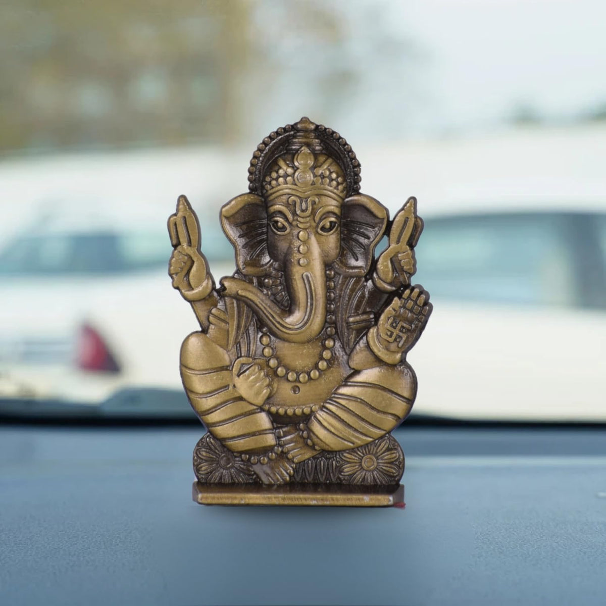 Shree Ganesh Idol for Car Dashboard – Brass Finish Hindu God Murti Compact Ganesh Ji Figurine for Car & Temple (S964-BRS)