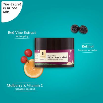PILGRIM French Red Vine Anti Aging Night Cream for women with Retinol, Mulberry & Vitamin C For Glowing Skin & Skin Repair| Retinol Night cream for oily, dry & sensitive skin|Anti aging cream| For Women and Men I 50g