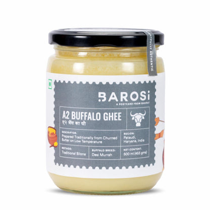 Barosi Premium Buffalo Ghee | Vedic Bilona Method | Churned From Curd | Pure & Natural | Farm Made In Small Batches | Glass Jar Packing