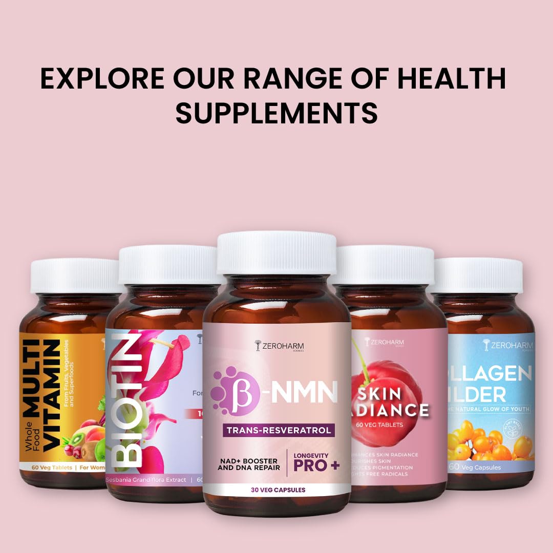 ZEROHARM NMN + Trans-Resveratrol 500 mg | High-Purity 99.5% NMN | Supports Healthy Aging, Cellular Energy, NAD+ Levels, Skin Health, Joint Support, Antioxidant | For Men & Women - 30 Veg Capsules