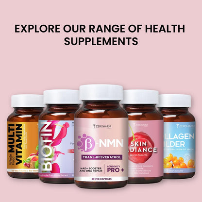 ZEROHARM NMN + Trans-Resveratrol 500 mg | High-Purity 99.5% NMN | Supports Healthy Aging, Cellular Energy, NAD+ Levels, Skin Health, Joint Support, Antioxidant | For Men & Women - 30 Veg Capsules