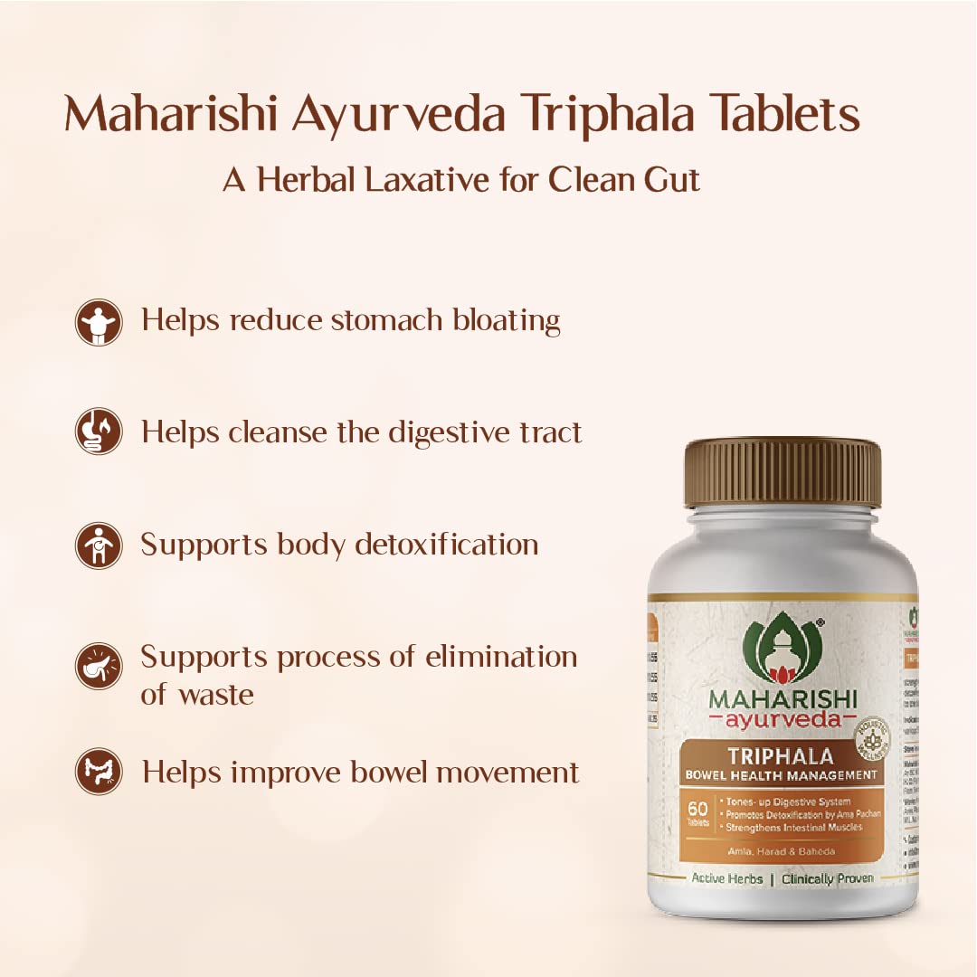 Zephivo Maharishi Ayurveda Triphala Tablets 1000mg | Supports Healthy Digestion | Improves Bowel Wellness| Relieves Constipation | Pure Herbs Used |100% Ayurvedic
