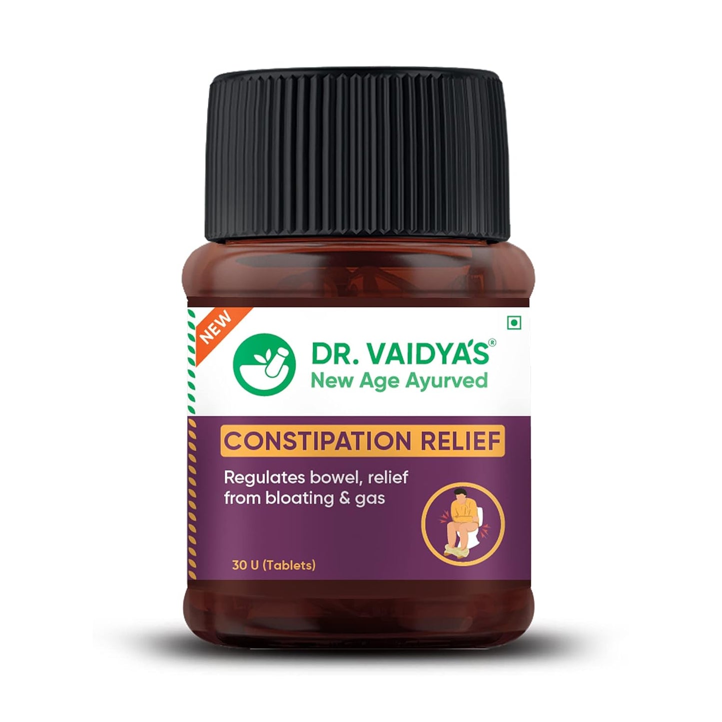 Dr. Vaidya's Constipation Relief Tablets | Improves Digestion & Regulates Bowel Movement | Sonamukhi, Haritaki & Sunth | (30 Tablets)