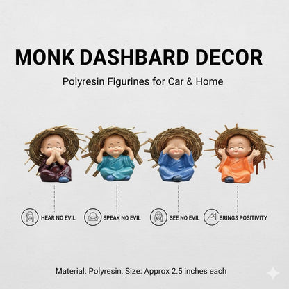 Set of 4 Baby Hat Monk Buddha Idols Showpiece for Car Dashboard Idols/Home Decorative Showpiece & Gifting Ideas Car Dashboard Accessories Size - 6.5Cm
