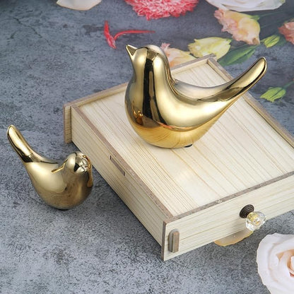Ceramic Golden Birds Showpiece for Home Decor | Set of 3 Decorative Bird Figurines | Gold Bird Statue for Living Room, Bedroom, Office Desk, Cabinet & Shelf Decoration (Pack of 2, Golden)
