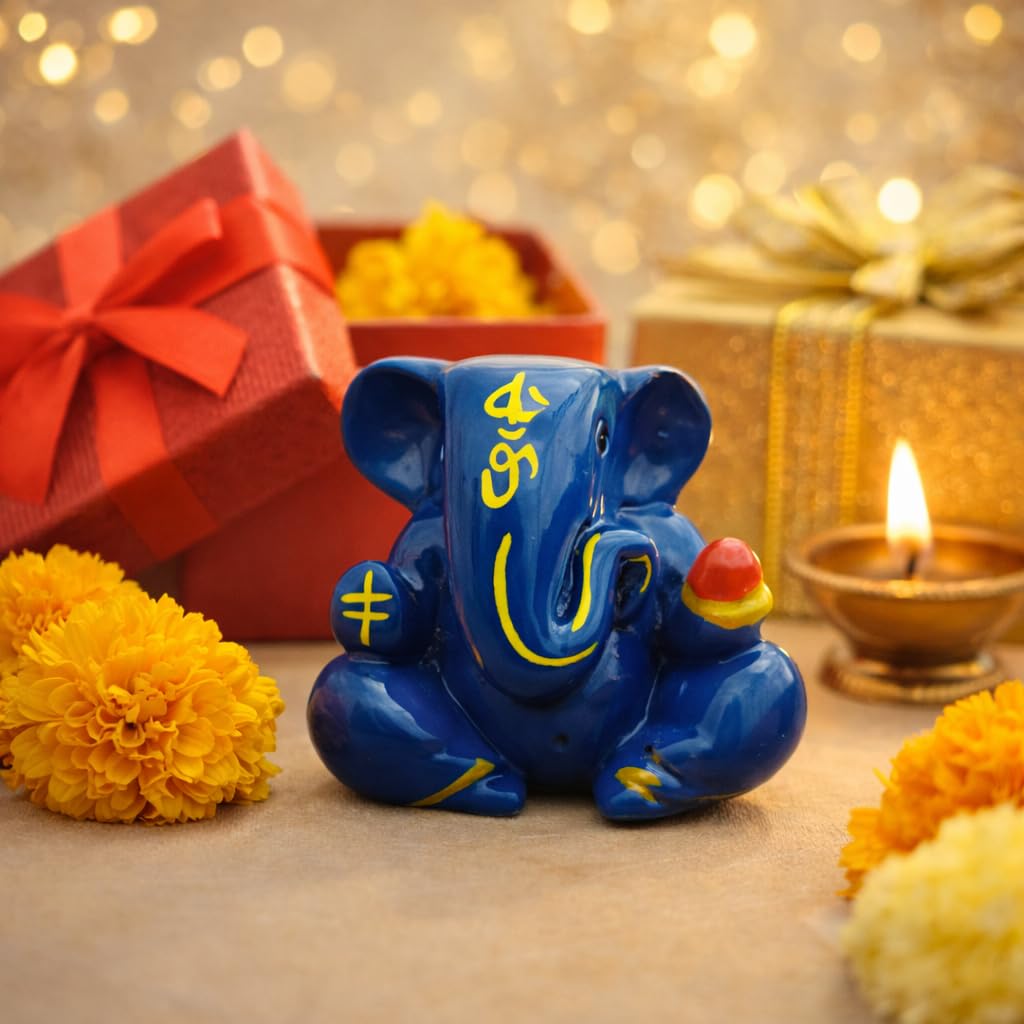 Resin Lord Ganesha Idol Car Dashboard 5x5cm (Blue)