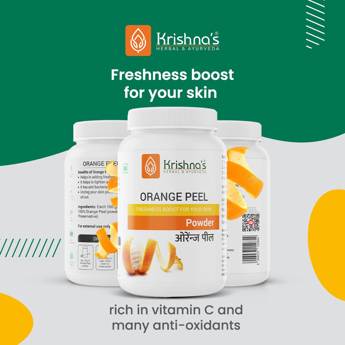 Krishna's Orange Peel Powder - 100 g | Preservative Free | Pure Natural & Organic For face Pack |Vitamin C, Natural Skin Cleanse