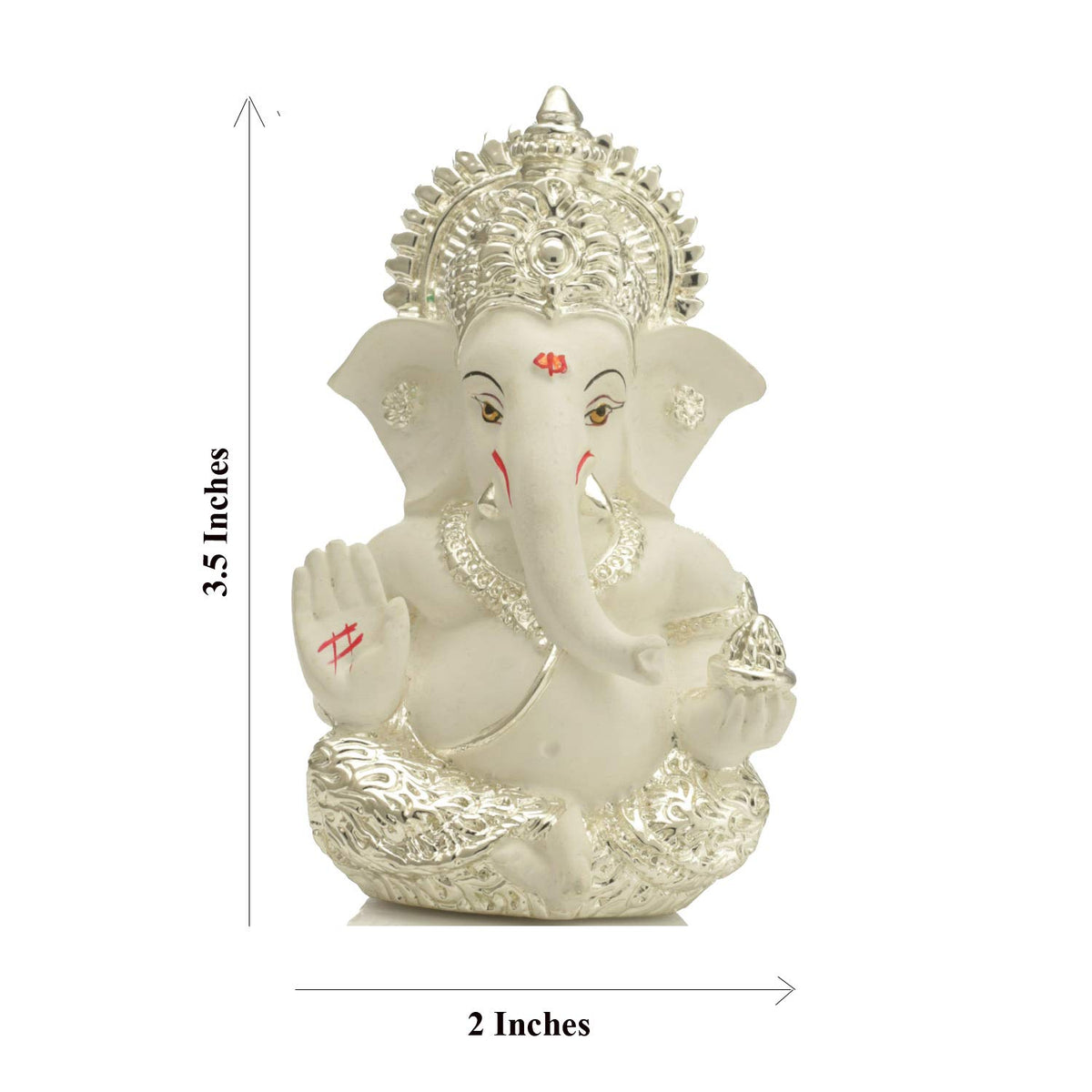 Ganesha Idol Silver Plated Ganesh for Car Dashboard Statue Ganpati Ganesh Idol for Gift Figurine Luck & Success Diwali Gifts Home Decor Gift for ganpati Festival, (3.5 x 2 inches)