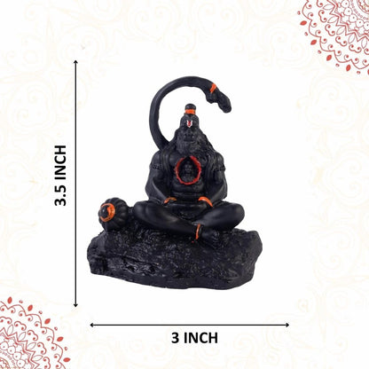 3.5 Inch Meditating Lord Hanuman Idol | Black Finish Bajrangbali Murti with Ram in Heart Design, Gada & Mountain Base for Home Temple, Mandir, Office Desk & Car Dashboard