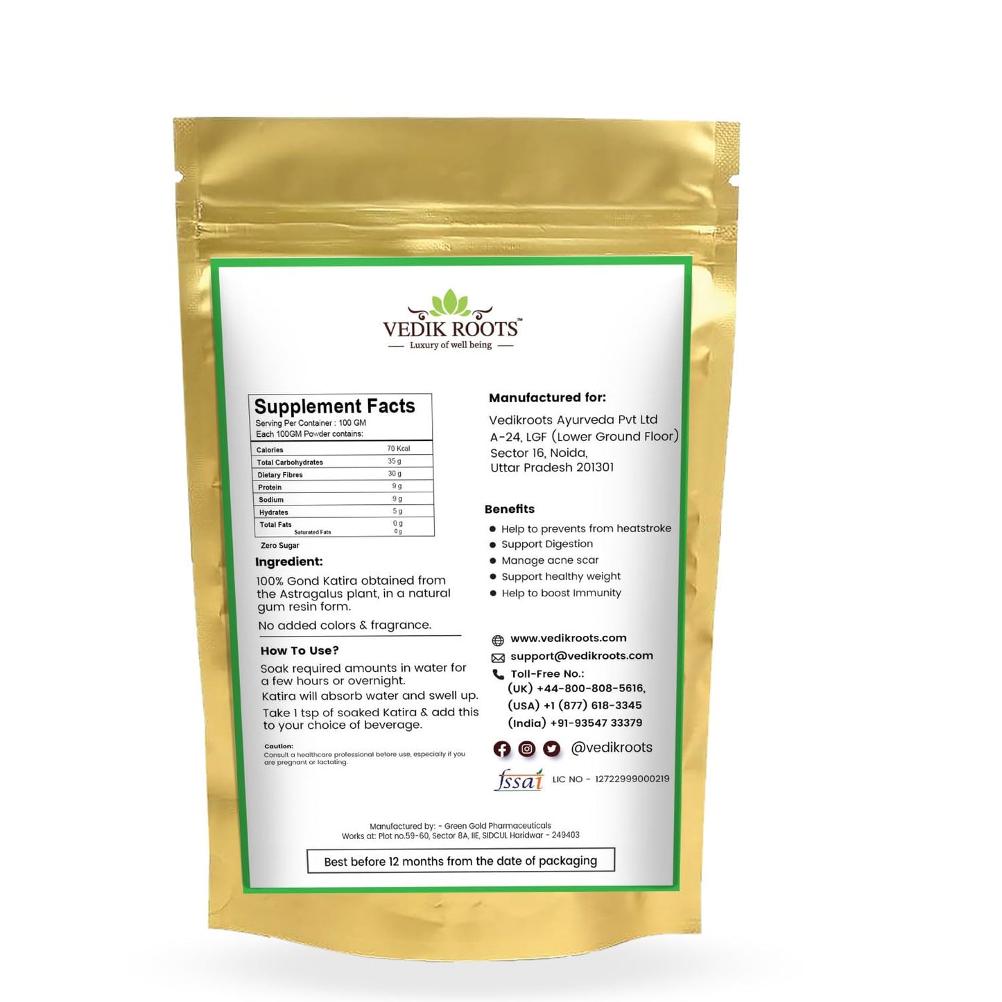 Vedikroots Gond Katira 100g | Natural Body Cooling & Hydrating Superfood | Supports Digestion & Gut Health | Rich in Fiber & Nutrients | Perfect for Summer Drinks, Desserts & Ayurvedic Wellness