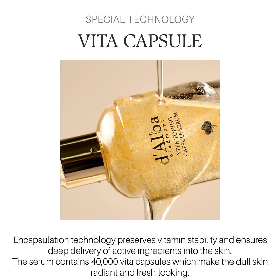 d'alba Piedmont Vita Toning Capsule Serum, Daily Vita Boost for Luminous Skin, Infused with ceramides, Vitamin K/E, and 80.34% Damask Rose Water, plus 2% niacinamide and Vitamin C for ultimate hydration, glow, and revitalization, 50ml