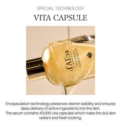 d'alba Piedmont Vita Toning Capsule Serum, Daily Vita Boost for Luminous Skin, Infused with ceramides, Vitamin K/E, and 80.34% Damask Rose Water, plus 2% niacinamide and Vitamin C for ultimate hydration, glow, and revitalization, 50ml