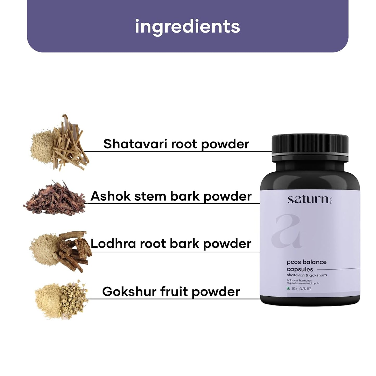 Saturn by GHC PCOS Balance Capsules - Ayurvedic Blend with Shatavari, Gokshura & 20 Herbs | Supports Women with Polycystic Ovary Syndrome