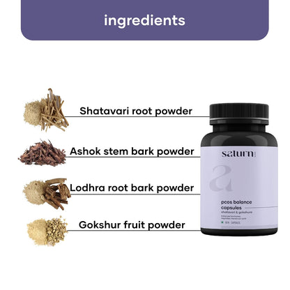 Saturn by GHC PCOS Balance Capsules - Ayurvedic Blend with Shatavari, Gokshura & 20 Herbs | Supports Women with Polycystic Ovary Syndrome