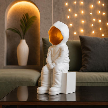 Xtore Modern Abstract White and Gold Figurine | Resin Home Decor Accent | Unique Art Piece for Living Room, Office, or Gallery | Contemporary and Thought - Provoking Design