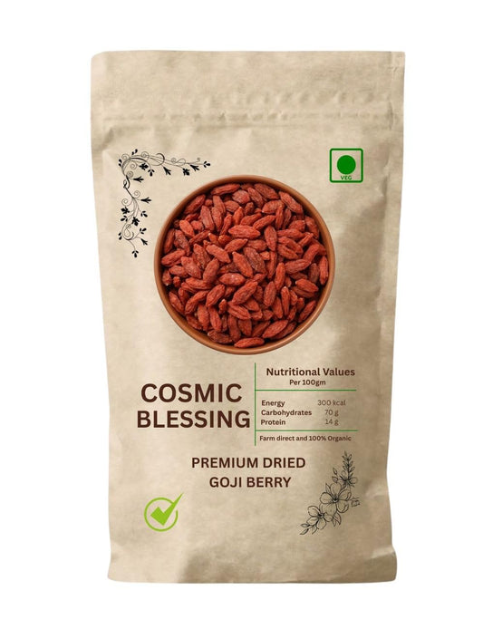 Cosmic Blessing Goji Berries A-grade (Antioxidant-Rich Superfood | Naturally Sweet & Chewy | Great for Snacking, Smoothies & Baking) Premium Organic Gojiberry