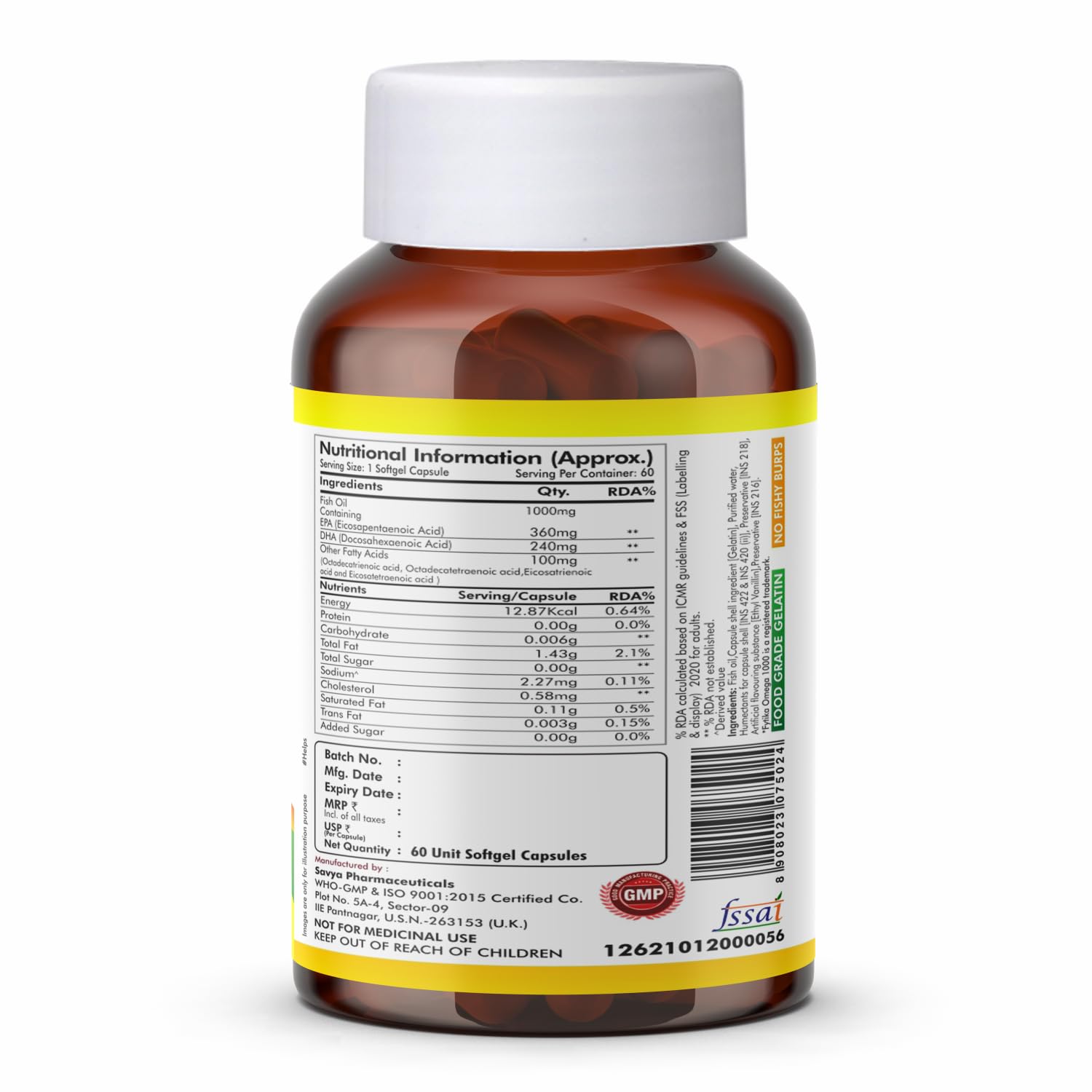 Vitamin supplement bottle with nutritional information label on a white background