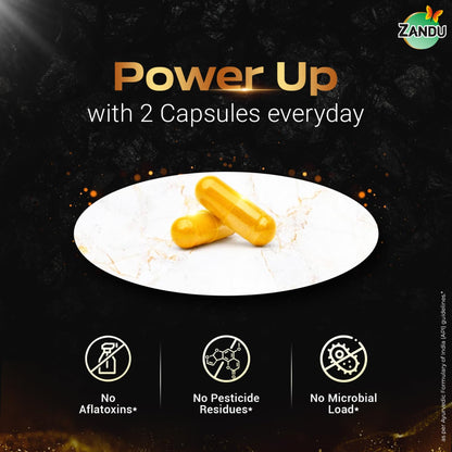 Zandu Shilajit Gold Plus| Scientifically tested advanced formula| Made using 100% Pure Himalayan Shilajit, Gold & 9 Ayurvedic herbs |Enhances strength, stamina, vigour, vitality and power | 20 Caps