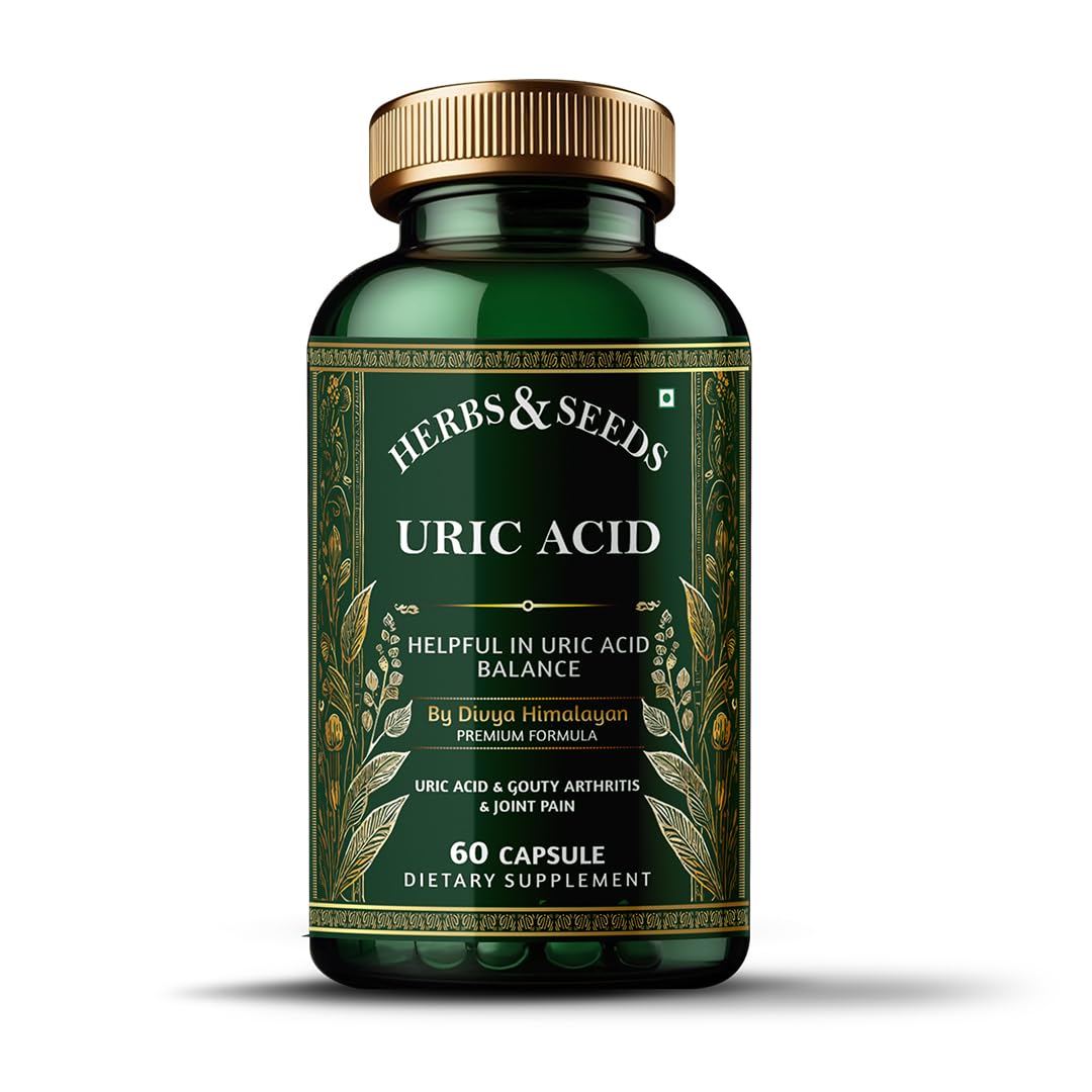 Herbs & Seeds Uric Acid supplement bottle on a white background