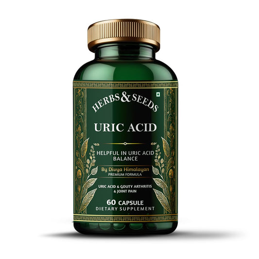 Herbs & Seeds Uric Acid supplement bottle on a white background