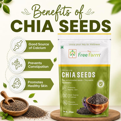 The Free Farm Premium Raw Chia Seeds | 200 G | Protein Rich | Source of Calcium | Superfood for Weight | Omega-3 Fatty Acids