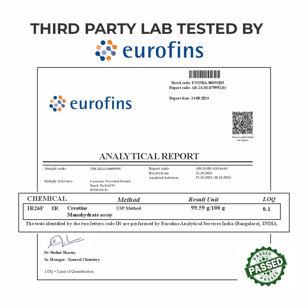 Eurofins analytical report with test results on a white background