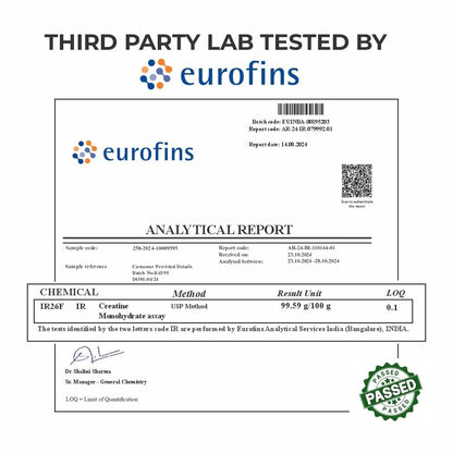 Eurofins analytical report with test results on a white background