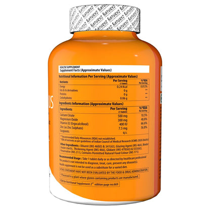 Naturyz Calcium Plus with Calcium Citrate, Vitamin D, Magnesium and Zinc Ideal Supplement for Bone Health & Joint Support of Men & Women - 120 Tablets