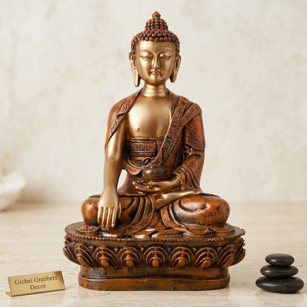 New Limited Edition Meditating Sitting Buddha Idol Statue showpiece Home Decor Decoration Items for Living Room and Gifts (Orange Golden-BS1)