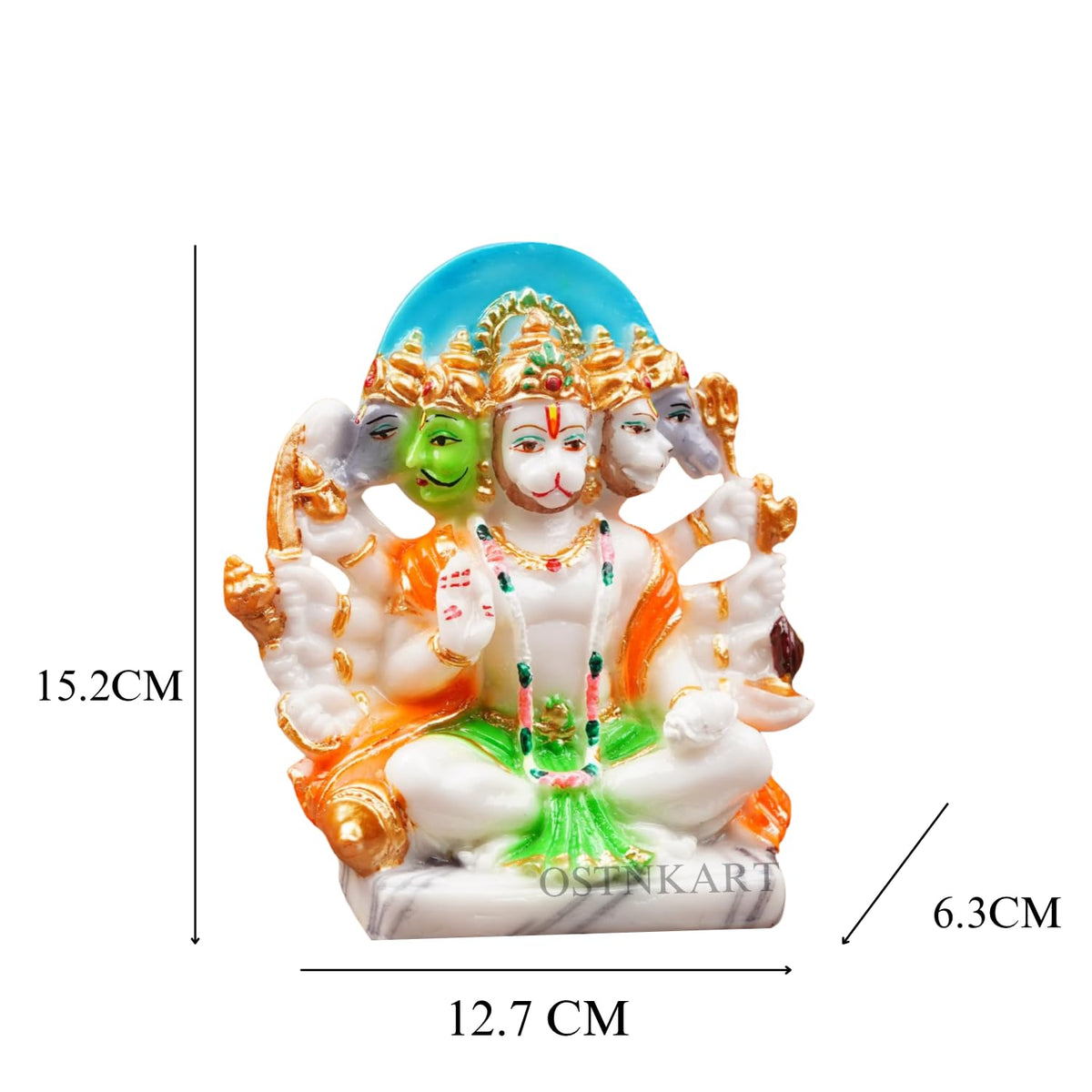 Panchmukhi Hanuman Murti 6 inch Marble Dust Multicolour God Idol for Home Decor, Pooja Room,Temple,Vastu Statue,Gifting