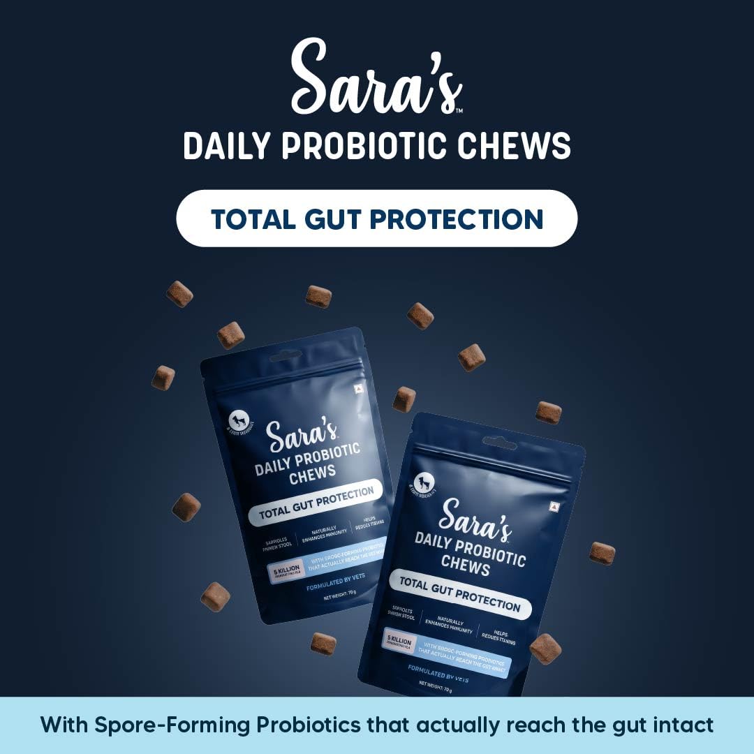 Sara’s Daily Probiotic Chews for Dogs – 70g | Gut & Digestive Health Treats | Supports Digestion, Immunity & Overall Wellness | All Breeds, Puppies & Adults
