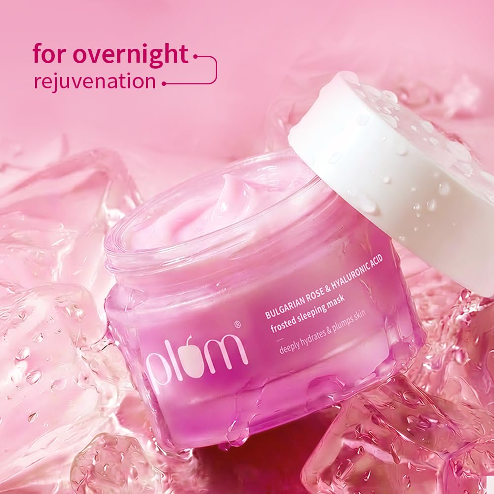 Plum Bulgarian Rose & Hyaluronic Acid Frosted Sleeping Mask | Overnight Hydration| Mattifying sorbet texture | 50g