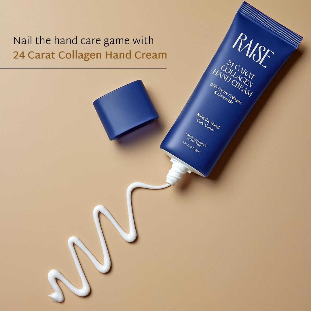 Raise 24 Carat Collagen Hand Cream | Anti-Aging Moisturizer for Hands with Niacinamide, Ceramides & Carrot Collagen | Fades Wrinkles & Fine Lines | 30ml
