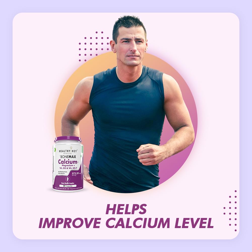 Zephivo HealthyHey Nutrition Vegan Calcium with Magnesium, Vitamin D3 & Vitamin K2- Mk7 - BoneMax - Bone Health Complex - 60 Vegetable Capsules
