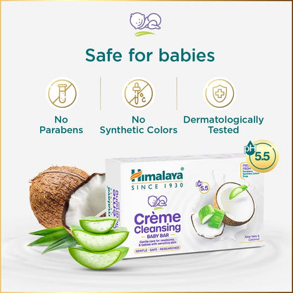 Himalaya Creme Cleansing Baby Bar 125G| pH 5.5|with Coconut milk Protein and Aloe vera|Soap Free | For New borns | For Baby's sensitive skin| No Parabens|No Synthetic Colors