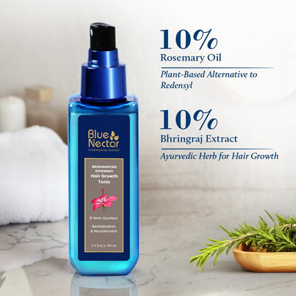 Blue Nectar 10% Rosemary Advanced Hair Growth Serum for Scalp | Organic Tonic Spray with Hibiscus & Bhringraj for Nourishment & Hair Fall Control | Serum for Dry & Frizzy Hair (8 Herbs, 100 ml)