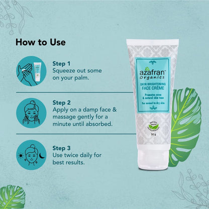 Azafran Organics Skin Brightening and Lightening Face Cream, For Normal and Dry Skin, With Vitamin B3, Soya Butter, Coconut Oil, Evens Out Skin Tones, Restores Youthful Glow. 50g